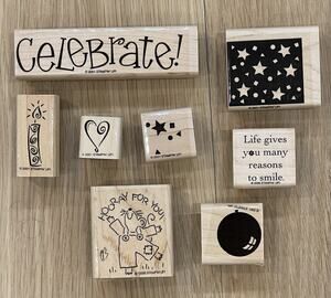 Celebrate Celebration Rubber Stamp Set Lot of 8 Wood Wooden